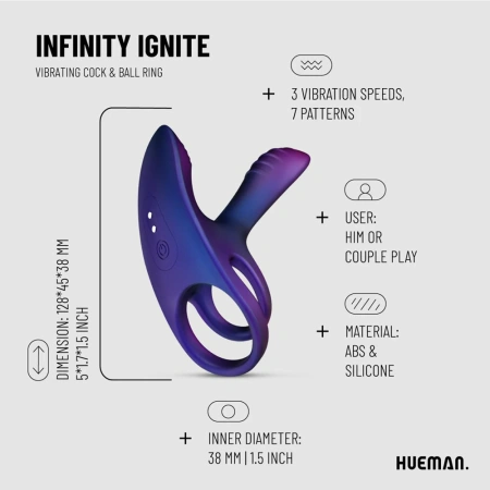 HUEMAN Infinity Ignite эрекционная вибронасадка-кольцо с пультом ДУ
